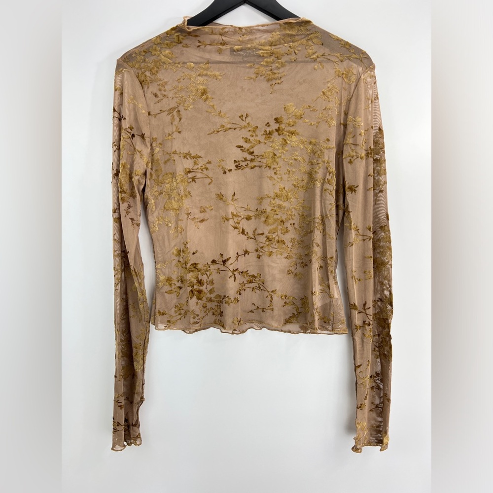 161B. Floral Mesh Long Sleeve Top - Mocha
